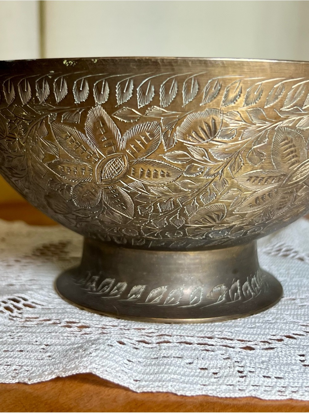Vintage Etched Decorative Brass Bowl - Floral Design MCM